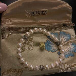Honora Cream Pearl Bracelet with Floral Pouch
